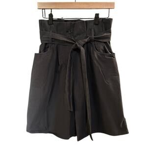 COS Black Paper Bag Waist Pleated Front Bermuda Shorts w/ Belt Size 4